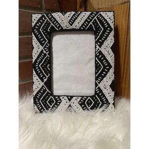 Asian Beaded Frame. Handcrafted Black & White. 8X10